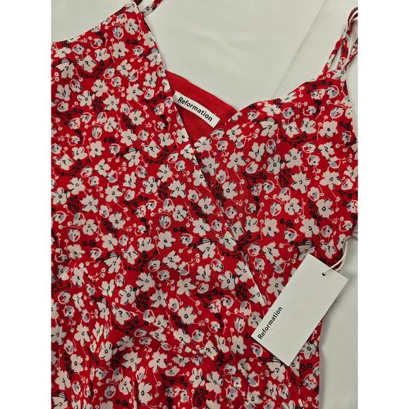 NWT Reformation Troppo Mini Wrap Dress in Nina Red & White Floral Print Size S - Picture 3 of 4
